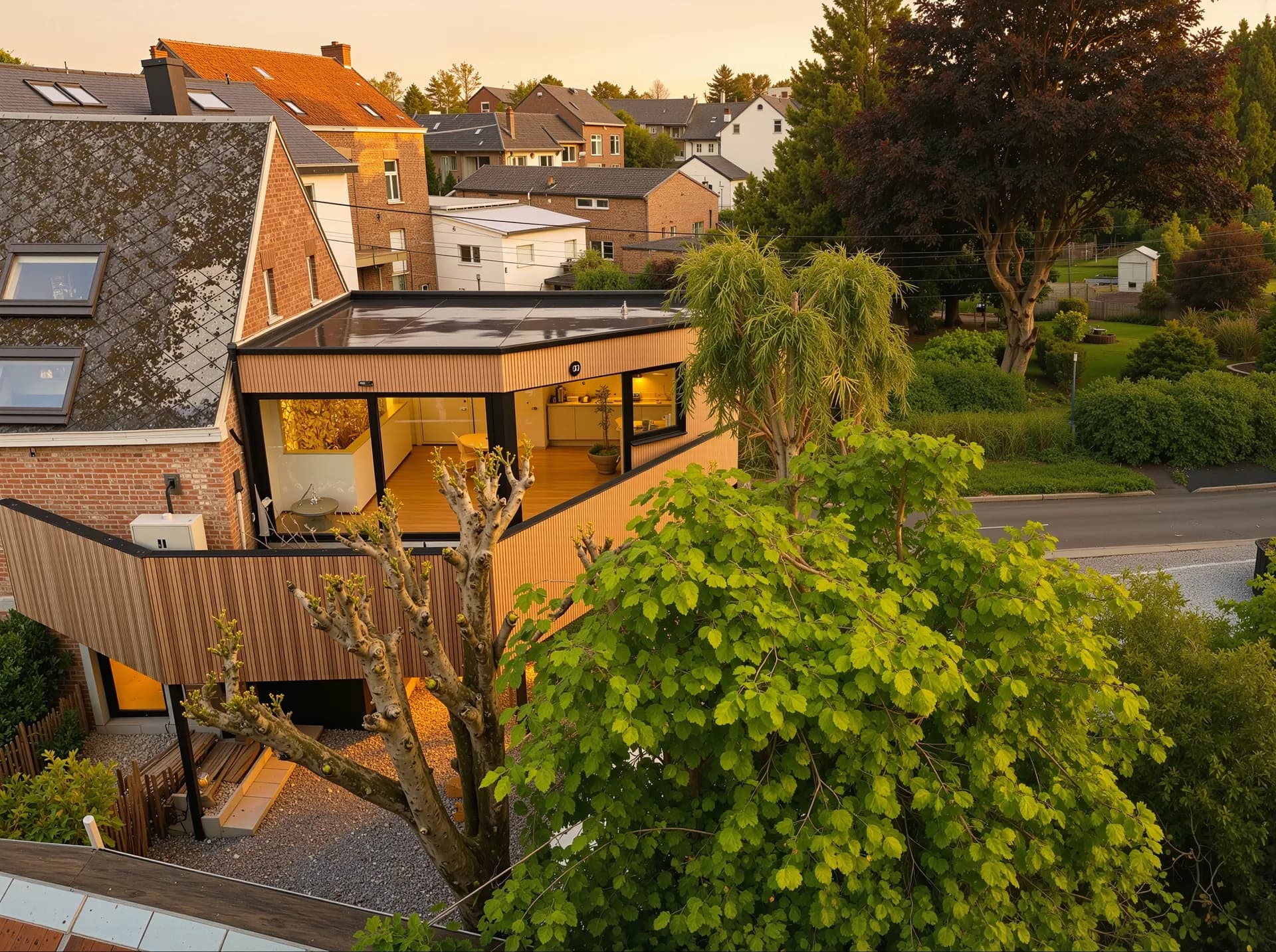 Maison contemporaine ossature bois en village wallon - PBN-Renov